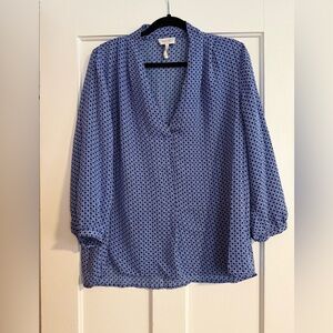 Laundry By Shelli Segal Blue Geometric Blouse XL